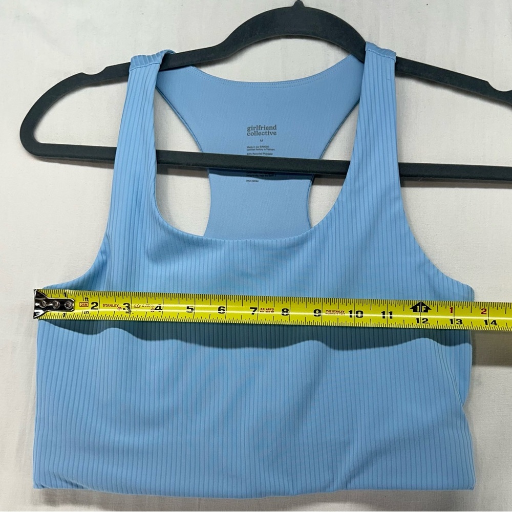 Girlfriend Collective Ribbed Light Blue Racerback Bra Size Medium - Picture 4 of 8